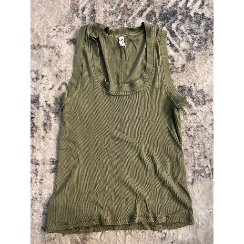 Free people Womens Olive Green Ribbed Knit Tank Top Scoop Neck Sleeveless- S